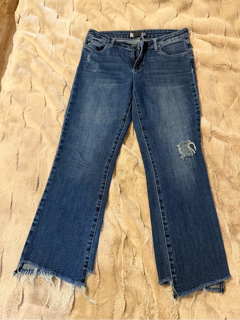 Kut from the Kloth Dark Blue Wide-Leg Distressed Jeans